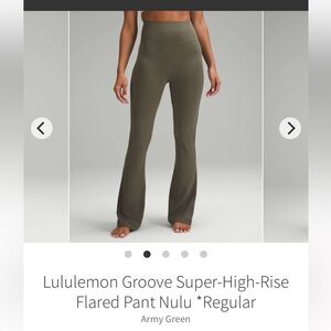 Lululemon size 12 army green flare pants Nulu reg length NWOT